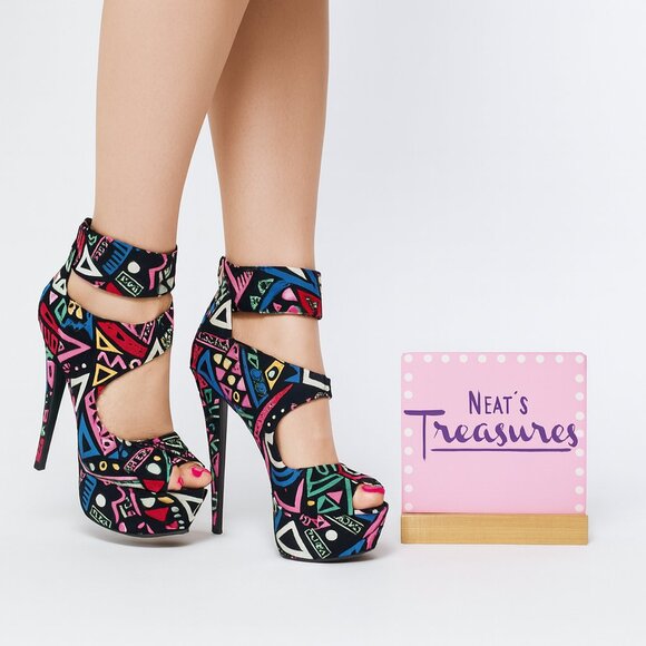 AMI Clubwear RED HEART Colorful Stiletto Platforms Ultra High Heel Shoes Sz 8.5 - Picture 1 of 16